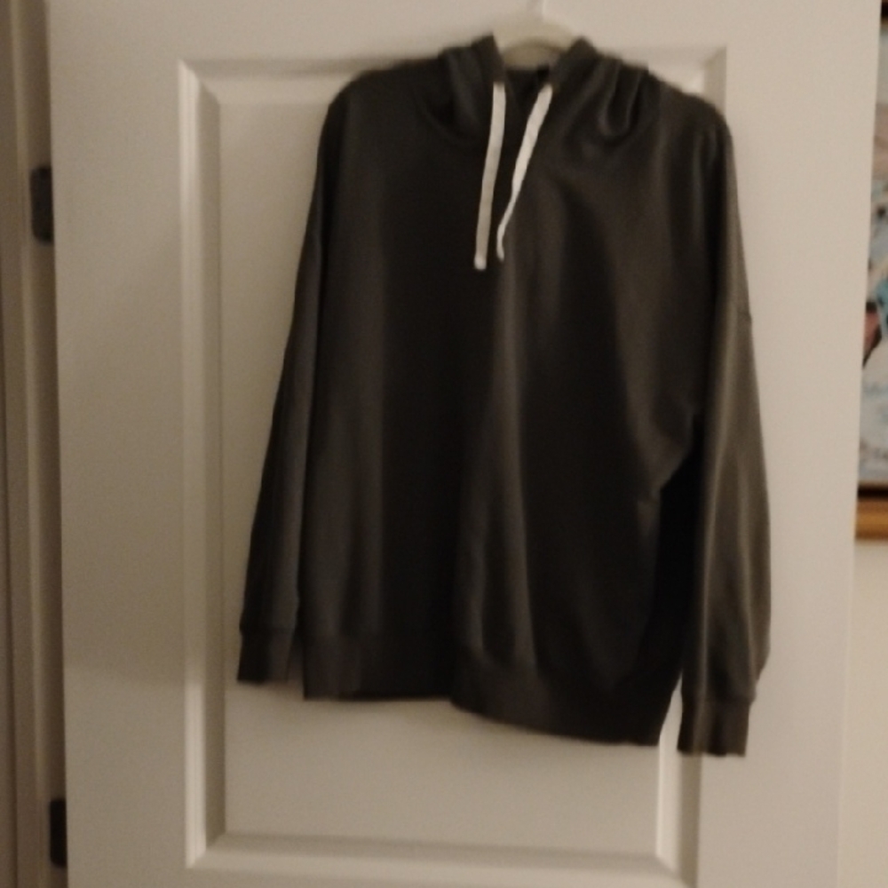 Dark Green Hoodie with White Drawstrings